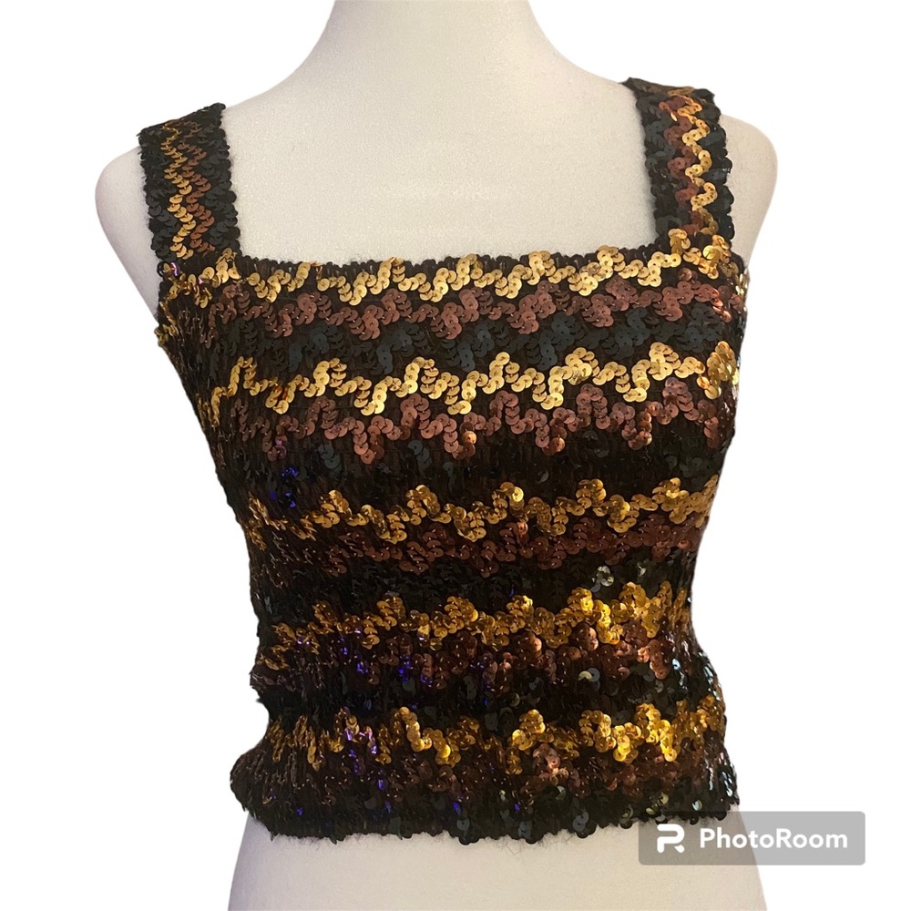 Vintage Sequin Tube Top with Straps 70s XS-S